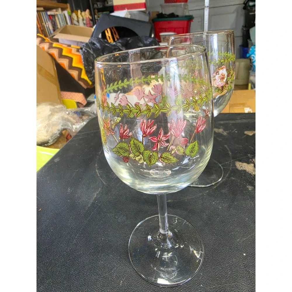 Portmeirion Botanic Garden Stemmed Wine Glasses Set of 4 Floral Assorted 8.5in
